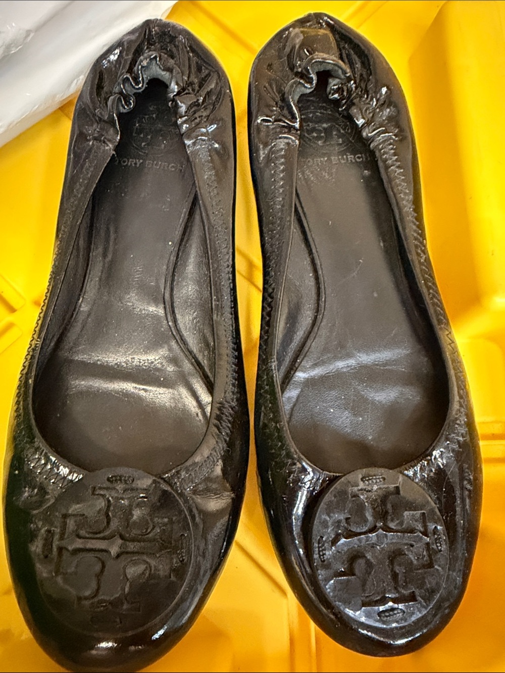 Tory Burch Black Patent Leather Logo Ballet Flats